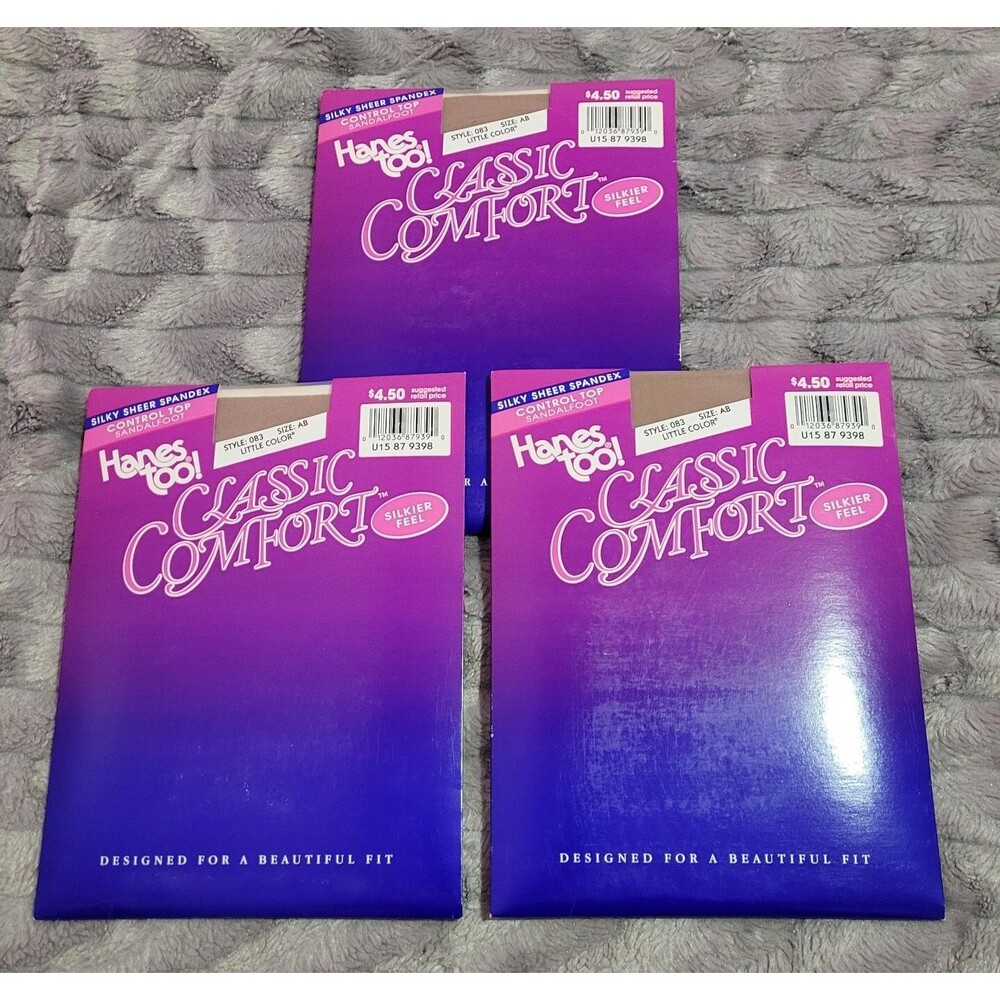 Hanes Too Lot 3 Size AB Little Color Tan Control Top Sandalfoot Pantyhose Vtg